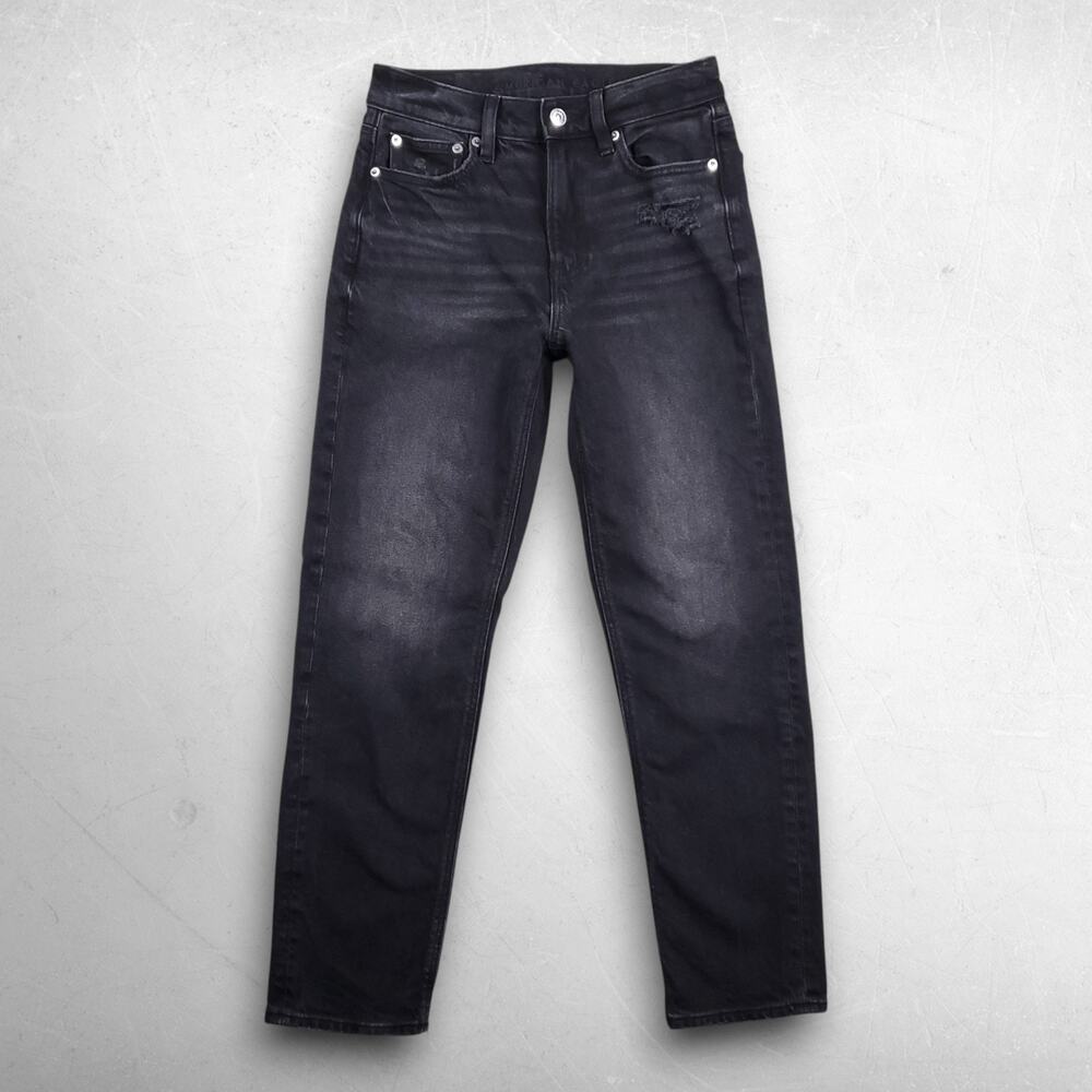 American Eagle Super High Rise Ankle Straight Jeans Women 0 Black Stretch Casual